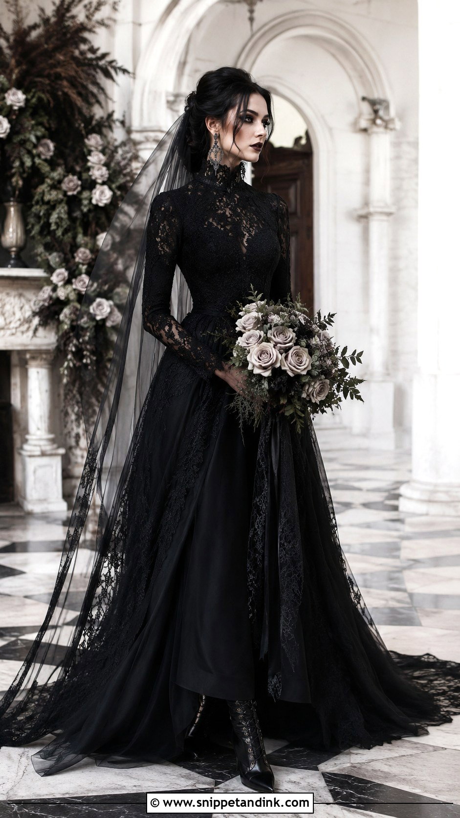 Black High Neck Gothic Wedding Dress - Snippet and Ink - 30 Gothic Black Wedding Dresses