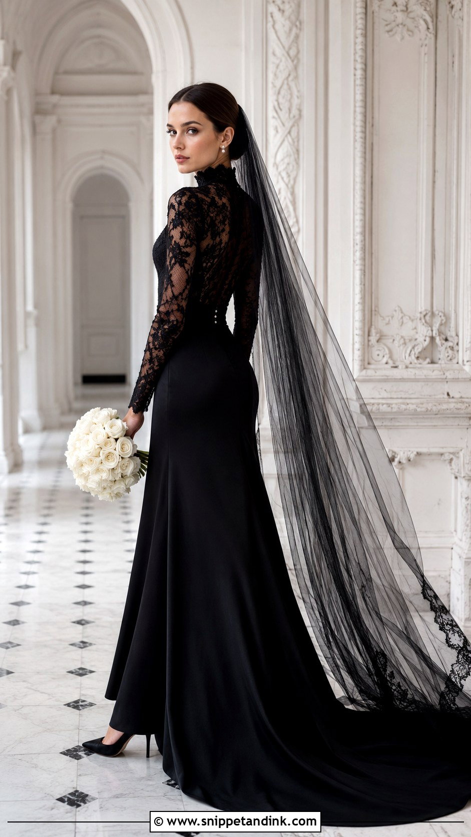 Black High Neck Lace Wedding Dress - Snippet and Ink - 20 Classy Black Wedding Dress Ideas