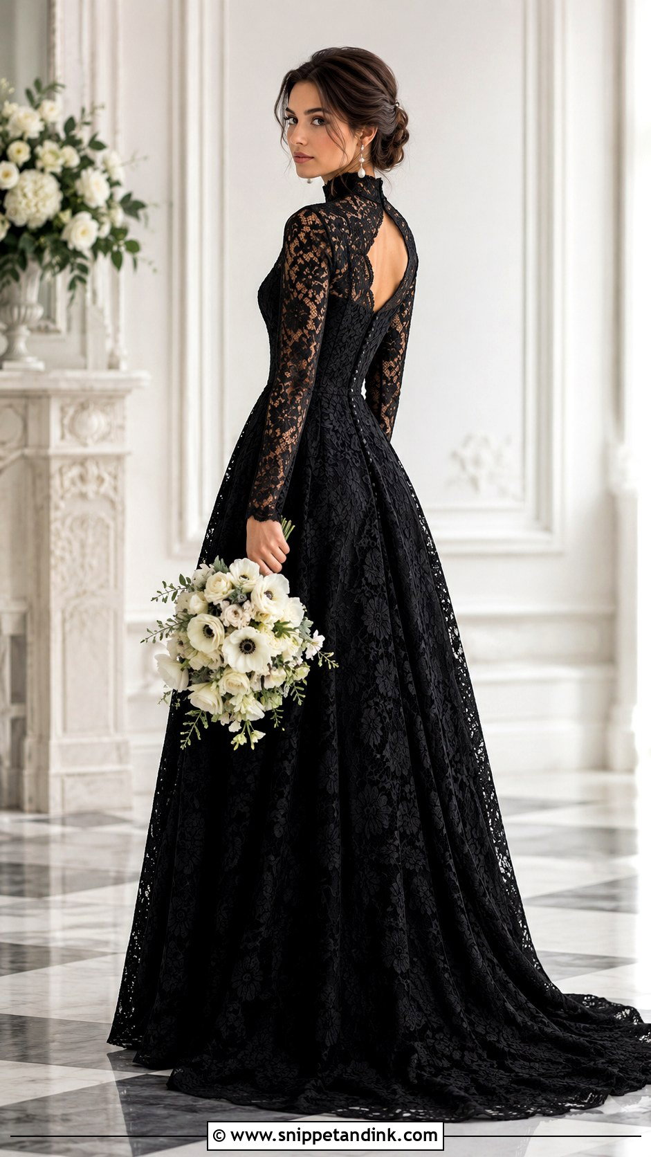 Black High Neck Long Sleeve Wedding Dress - Snippet and Ink - 20 Black Long Sleeve Wedding Dress Ideas