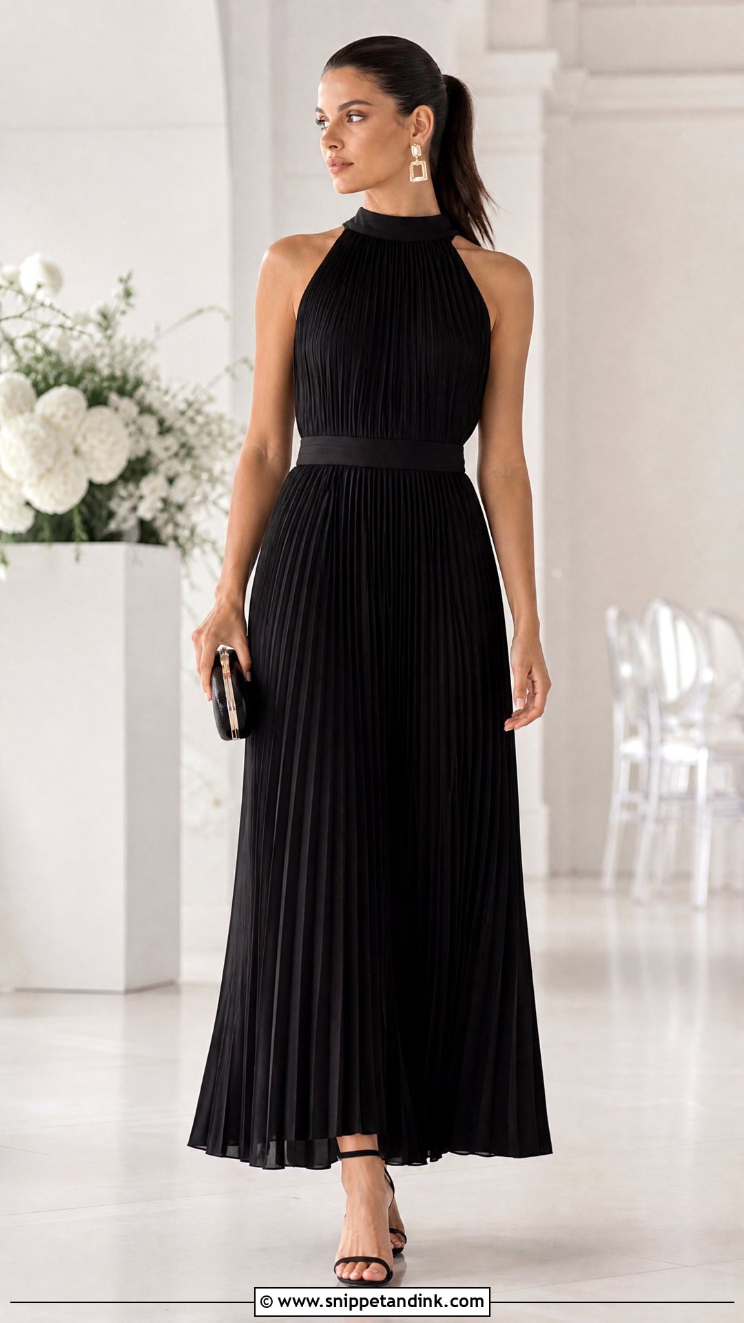 Black High Neck Pleated Bridesmaid Dress - Snippet and Ink - 20 Black Bridal Party Dress Ideas