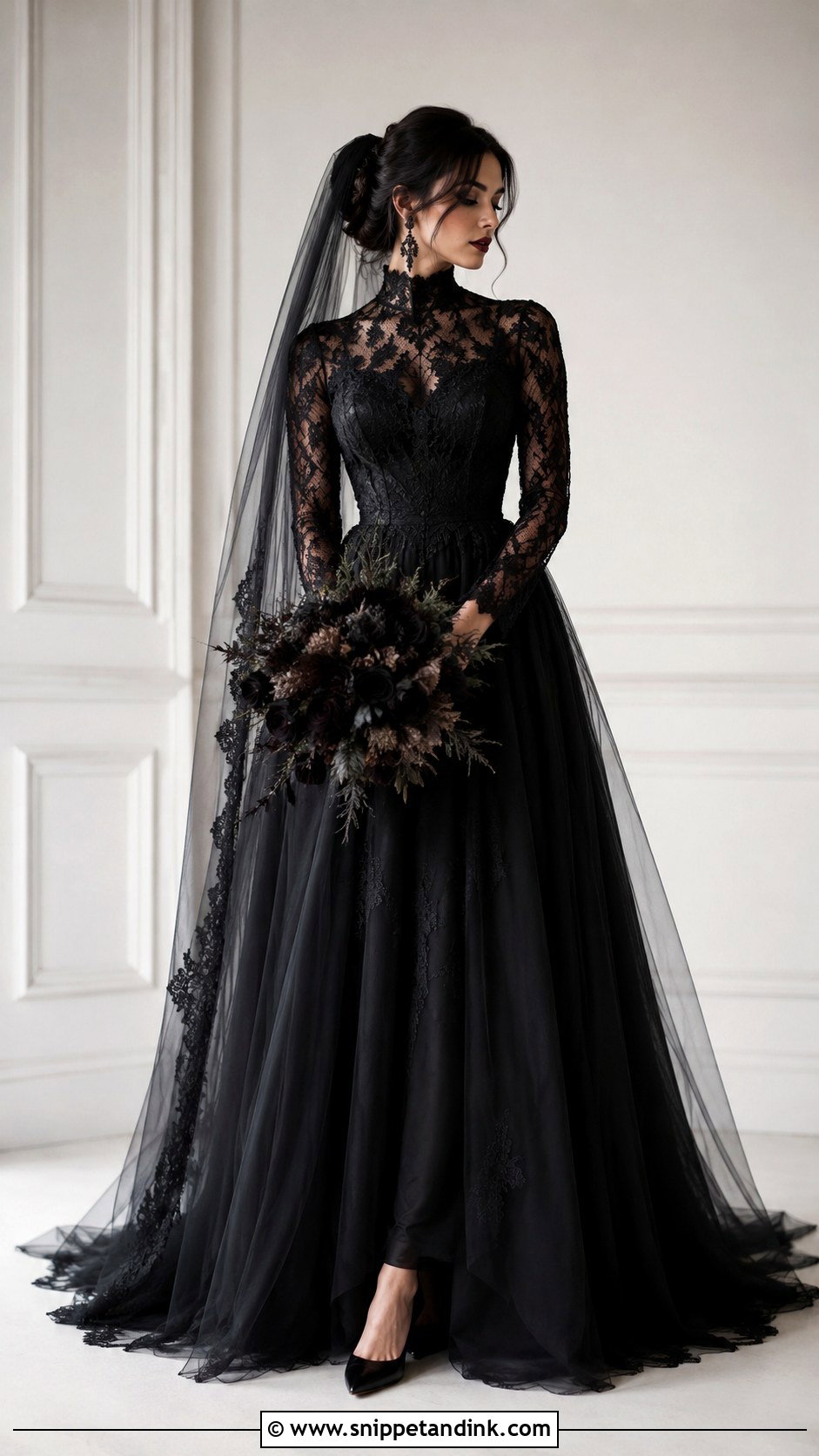 Black High Neck Wedding Dress - Snippet and Ink - 30 Witchy Wedding Dress Ideas