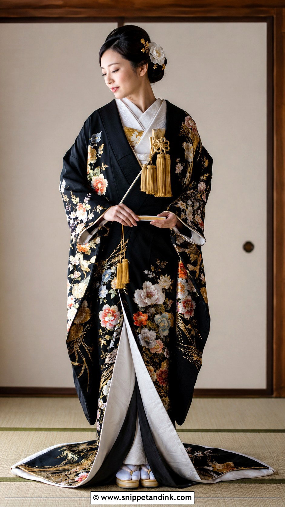 Black Hikifurisode Japan Wedding Dress - Snippet and Ink - 25 Japan Wedding Dress Ideas