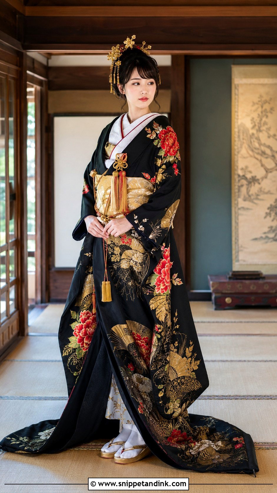 Black Hikifurisode Japanese Wedding Dress - Snippet and Ink - 20 Japanese Wedding Dresses