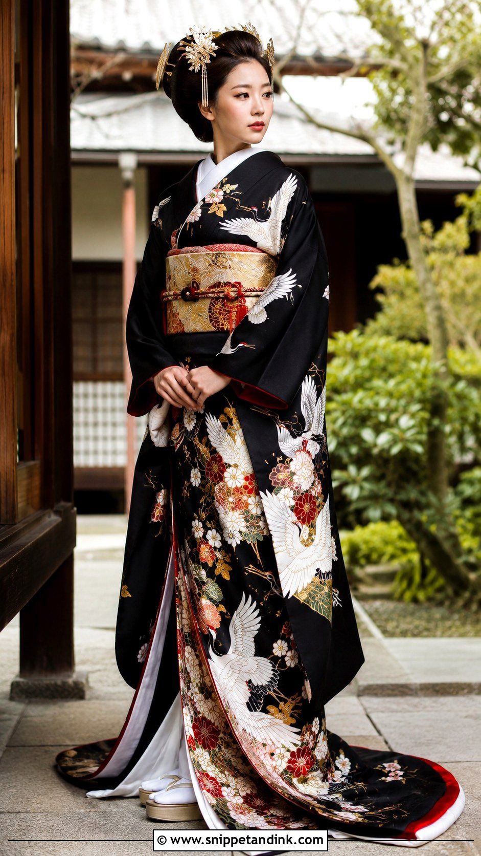 Black Hikifurisode Japanese Wedding Dress - Snippet and Ink - 20 Modern Japanese Wedding Dress Ideas