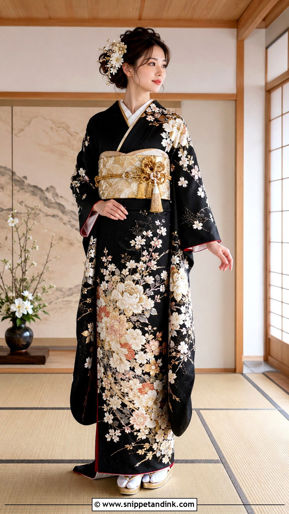 Black Hikifurisode Wedding Kimono - Snippet and Ink - 30 Japanese Wedding Dress Ideas