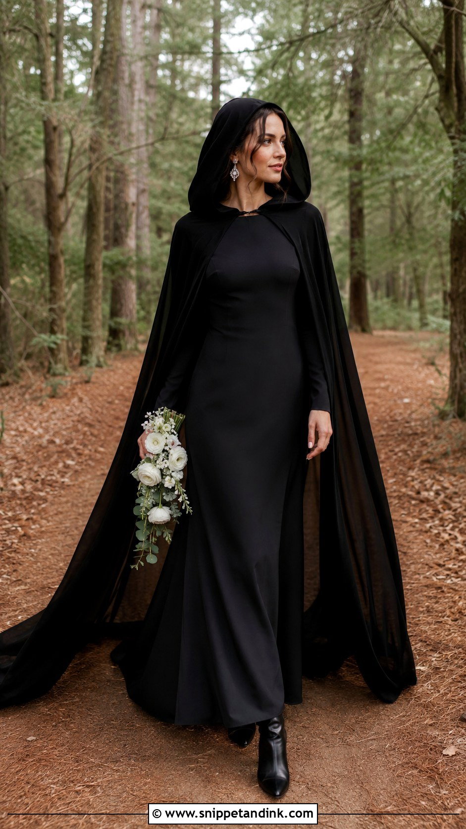 Black Hooded Cape Wedding Dress - Snippet and Ink - 20 Dark Fairytale Wedding Dress Ideas
