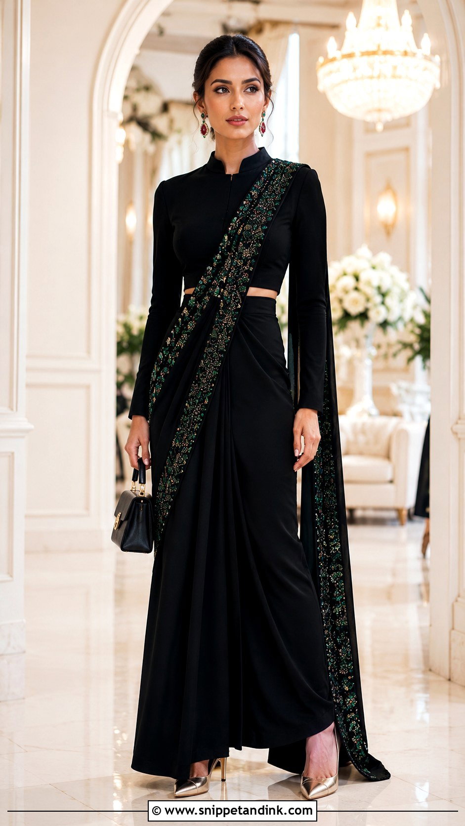 Black Indo Western Draped Gown - Snippet and Ink - 20 Indo Western Party Wear Gowns Wedding Dresses