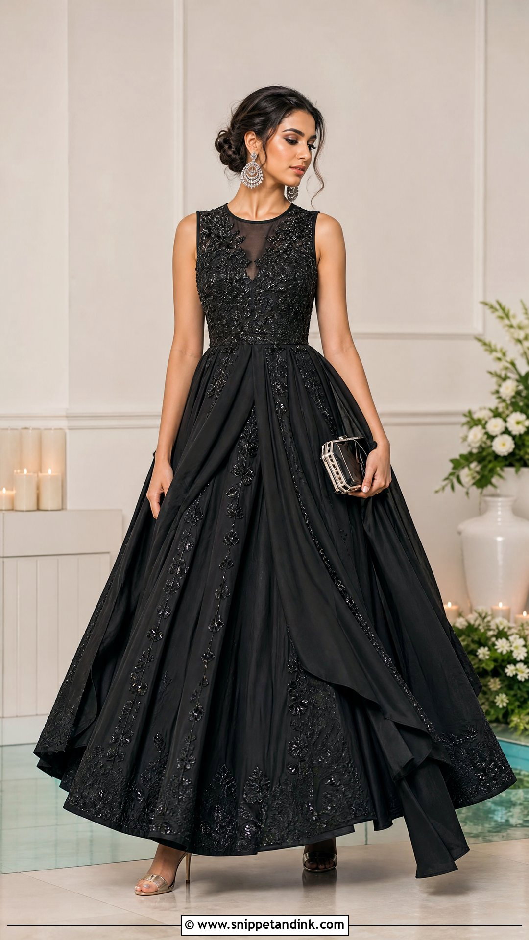 Black Indo Western Gown For Sangeet - Snippet and Ink - 25 Black Sangeet Outfit Ideas