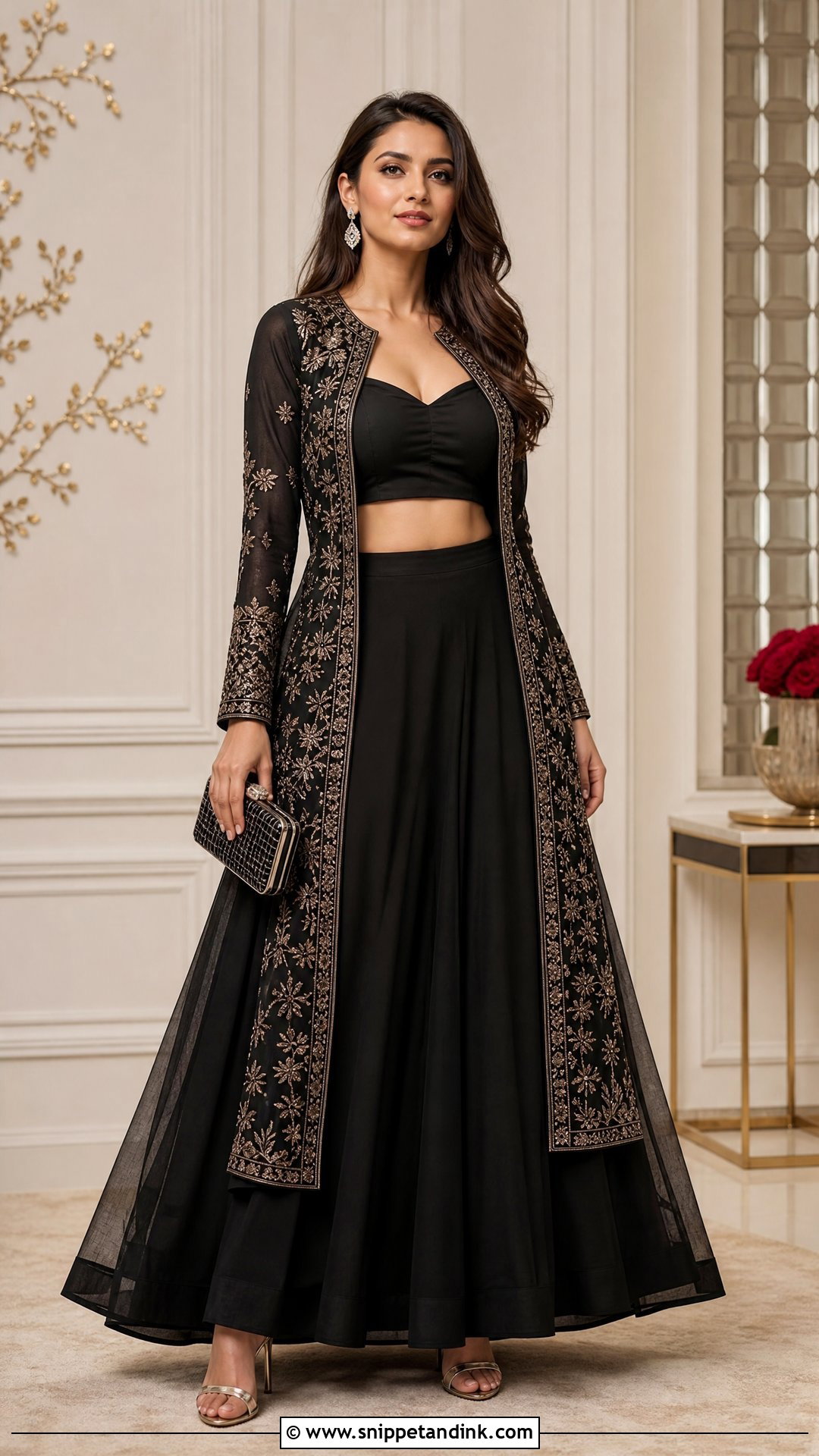Black Jacket Lehenga For Sangeet - Snippet and Ink - 25 Black Sangeet Outfit Ideas