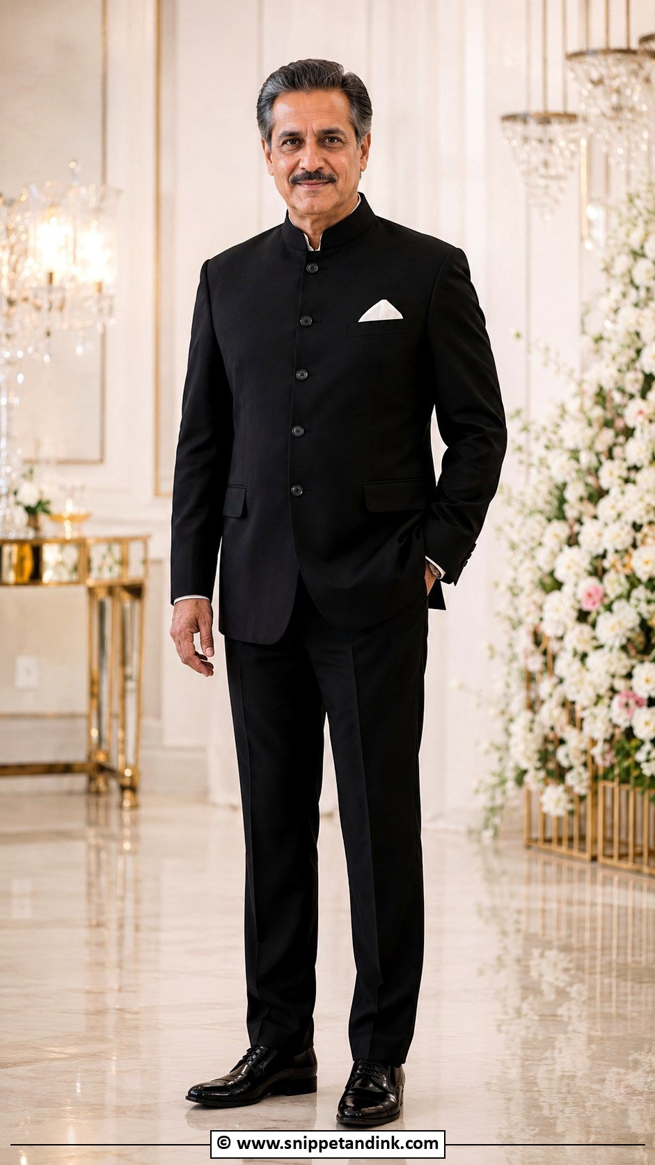 Black Jodhpuri Suit With Formal Shoes - Snippet and Ink - 25 Indian Bride's Father Outfit Ideas