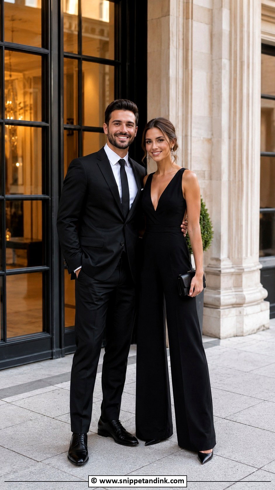 Black Jumpsuit And Black Suit Wedding Matching Outfit - Snippet and Ink - 35 Wedding Matching Outfits