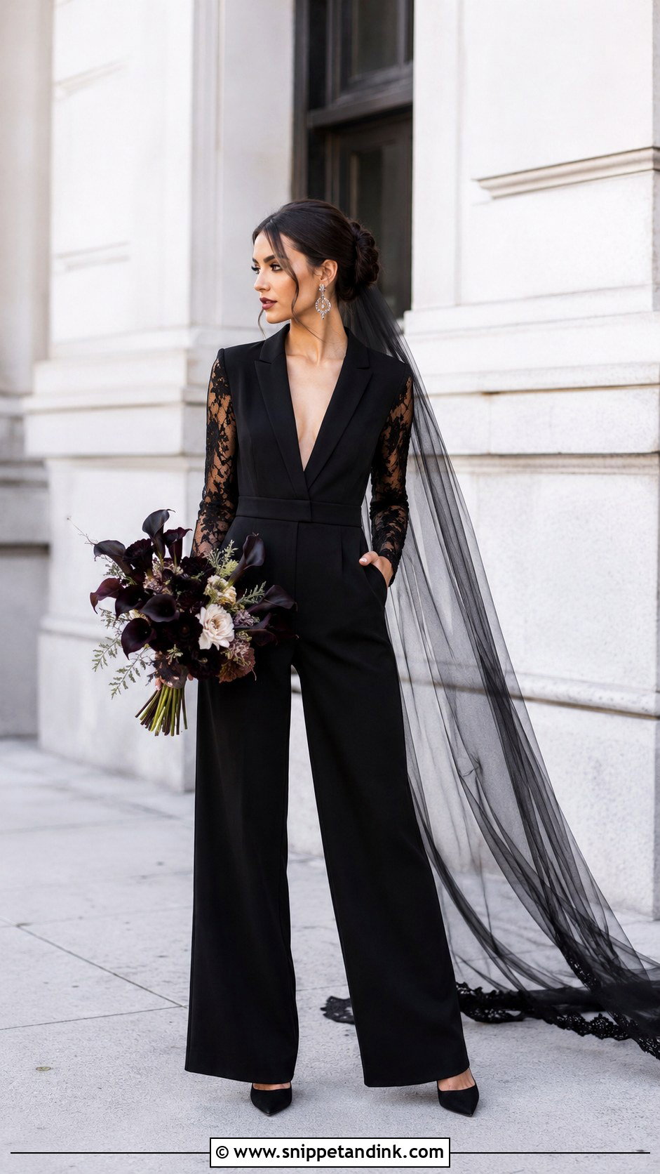 Black Jumpsuit Halloween Wedding Dress - Snippet and Ink - 25 Halloween Wedding Dresses