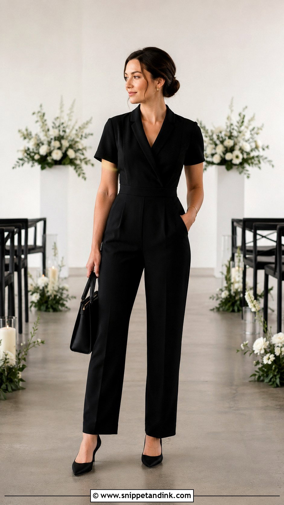 Black Jumpsuit Wedding Officiant Outfit - Snippet and Ink - 20 Wedding Officiant Attire Women Ideas