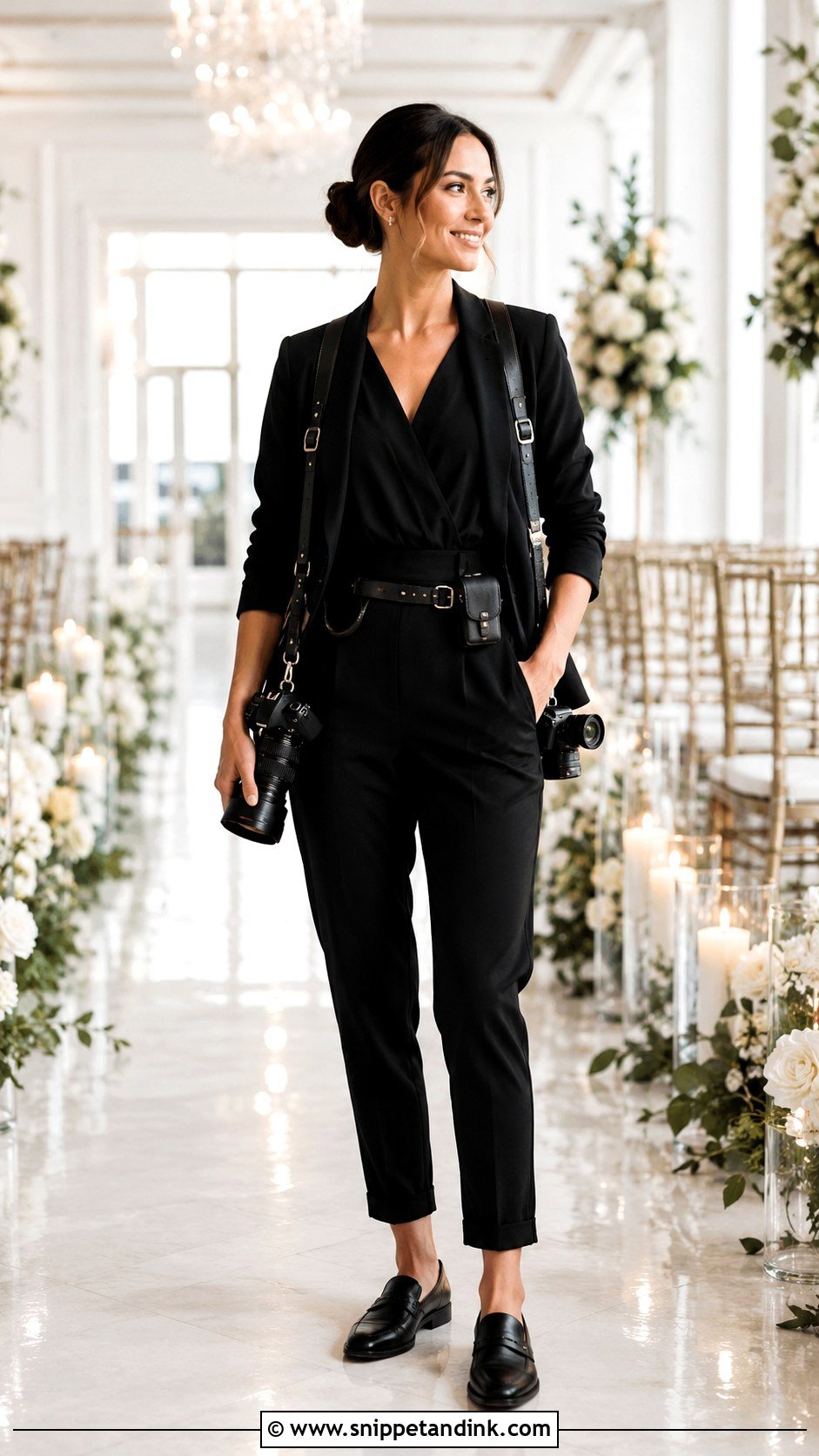 Black Jumpsuit Wedding Photographer Outfit - Snippet and Ink - 20 Wedding Photographer Outfit What to Wear Ideas