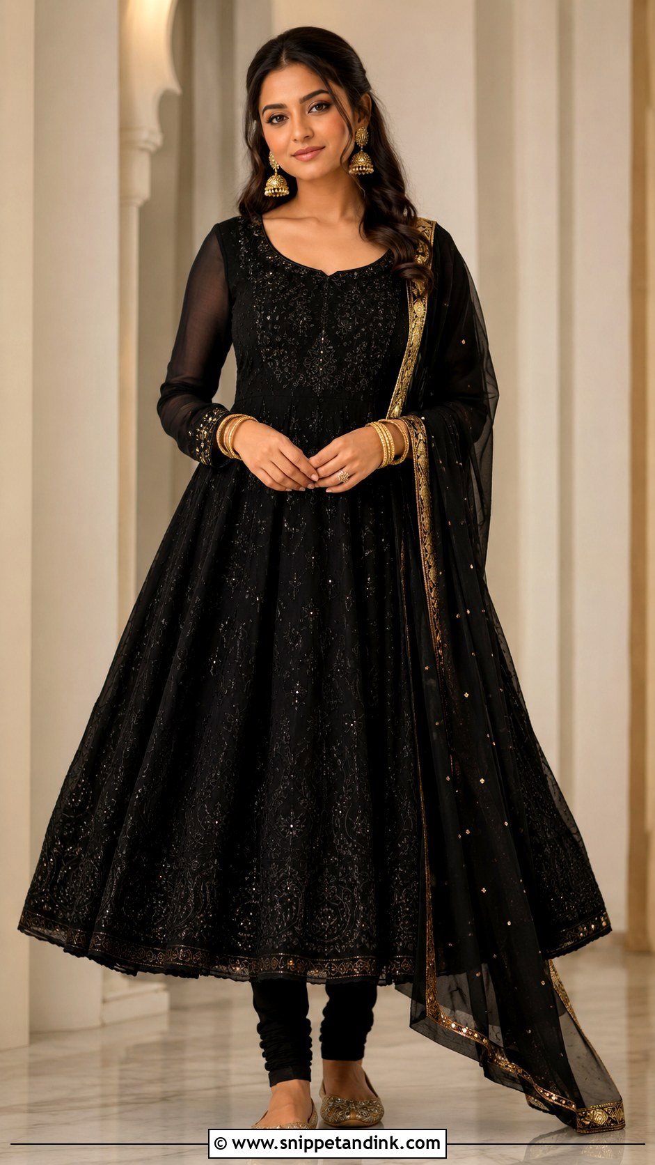 Black Kaliyan Wala Frock Suit With Churidar - Snippet and Ink - 25 Kaliyan Wala Frock Suit Ideas
