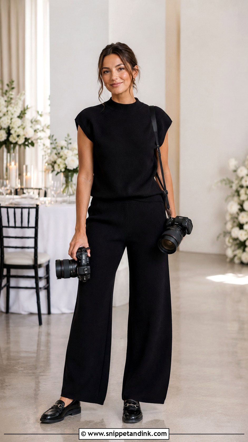 Black Knit Set Wedding Photographer Outfit - Snippet and Ink - 30 Wedding Photographer Outfit Ideas
