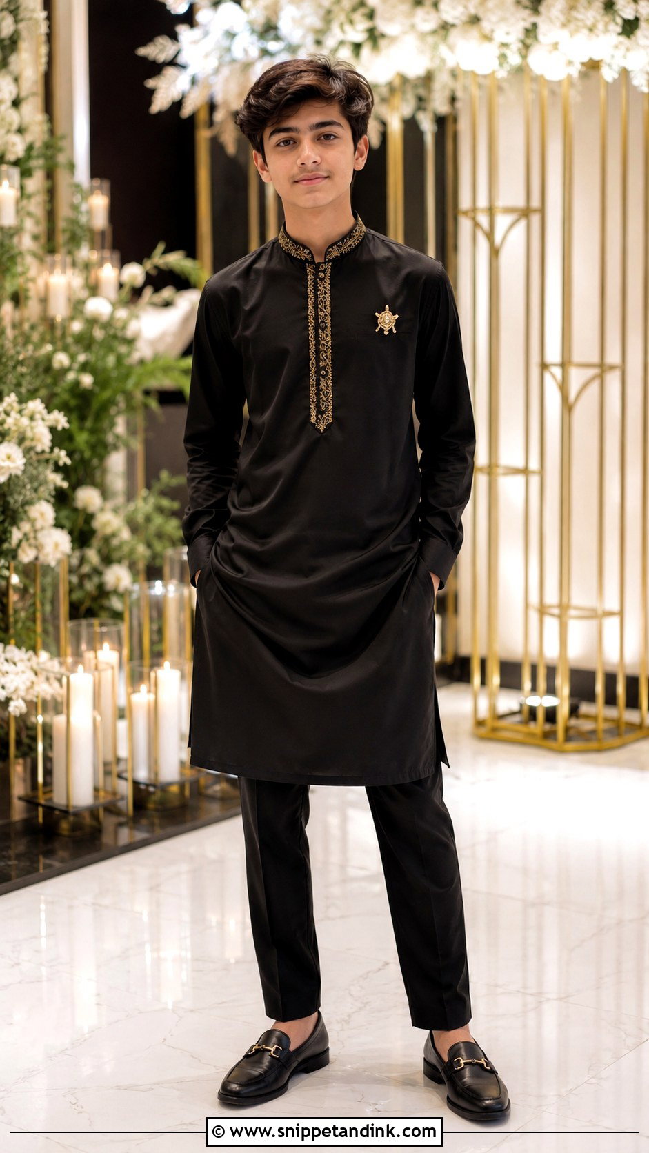 Black Kurta With Gold Embroidery - Snippet and Ink - 20 Kurta for Boys Wedding Ideas