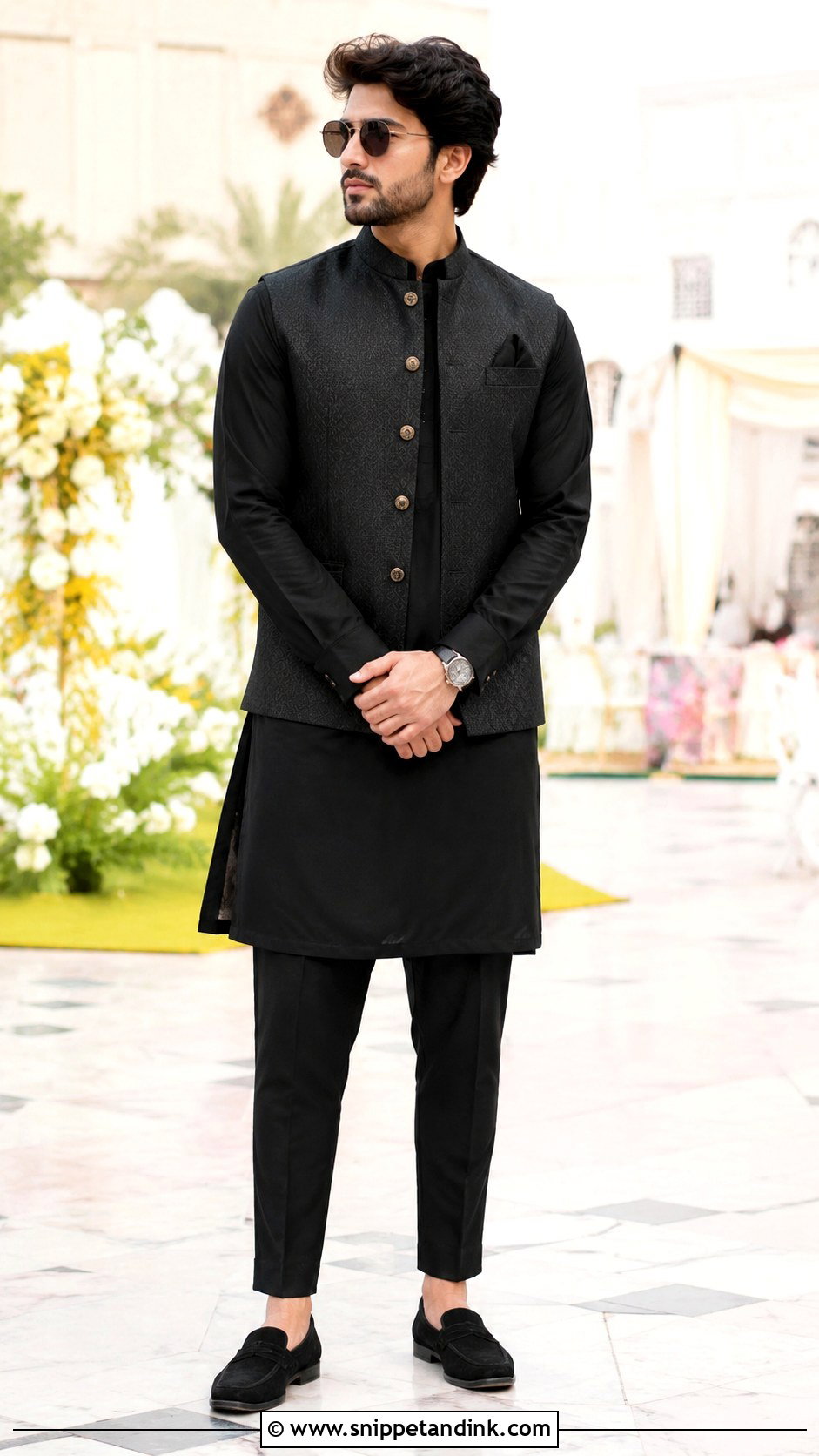 Black Kurta With Nehru Jacket Outfit - Snippet and Ink - 25 Ranbir Kapoor Wedding Outfit Ideas