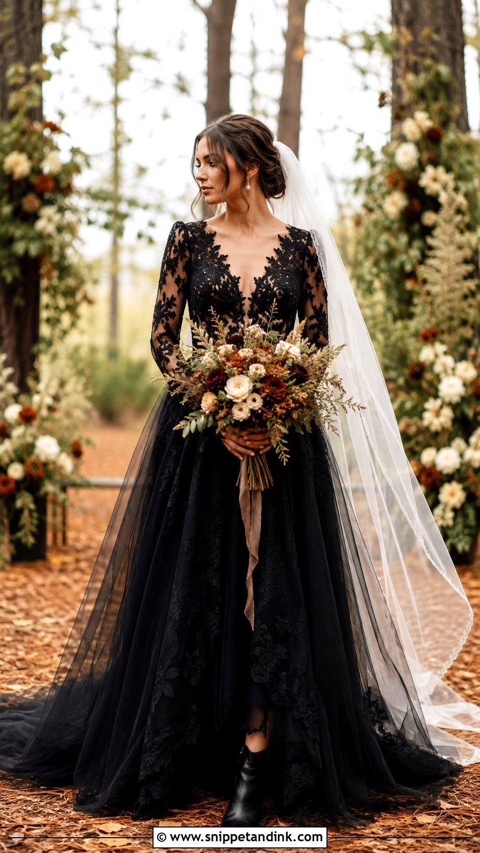 Black Lace A Line Boho Wedding Dress - Snippet and Ink - 20 Boho Black Wedding Dress Ideas