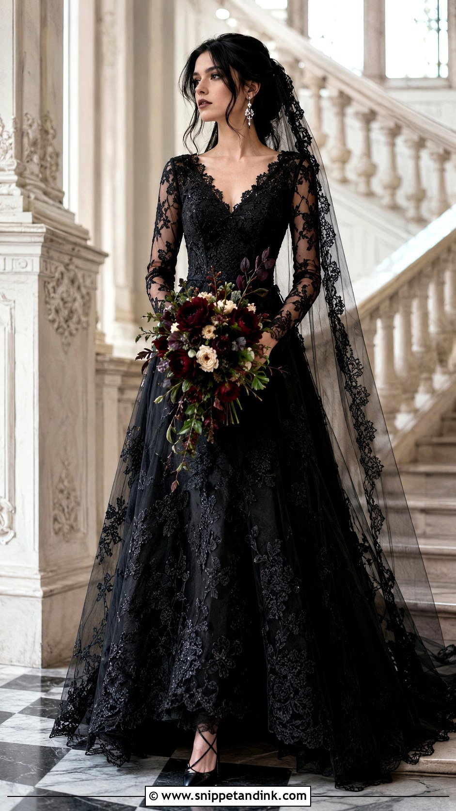 Black Lace A Line Goth Wedding Dress - Snippet and Ink - 20 Black Goth Wedding Dress Ideas