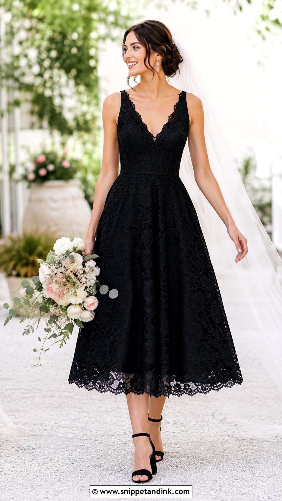 Black Lace A Line Wedding Dress - Snippet and Ink - 20 Black Lace Wedding Dresses