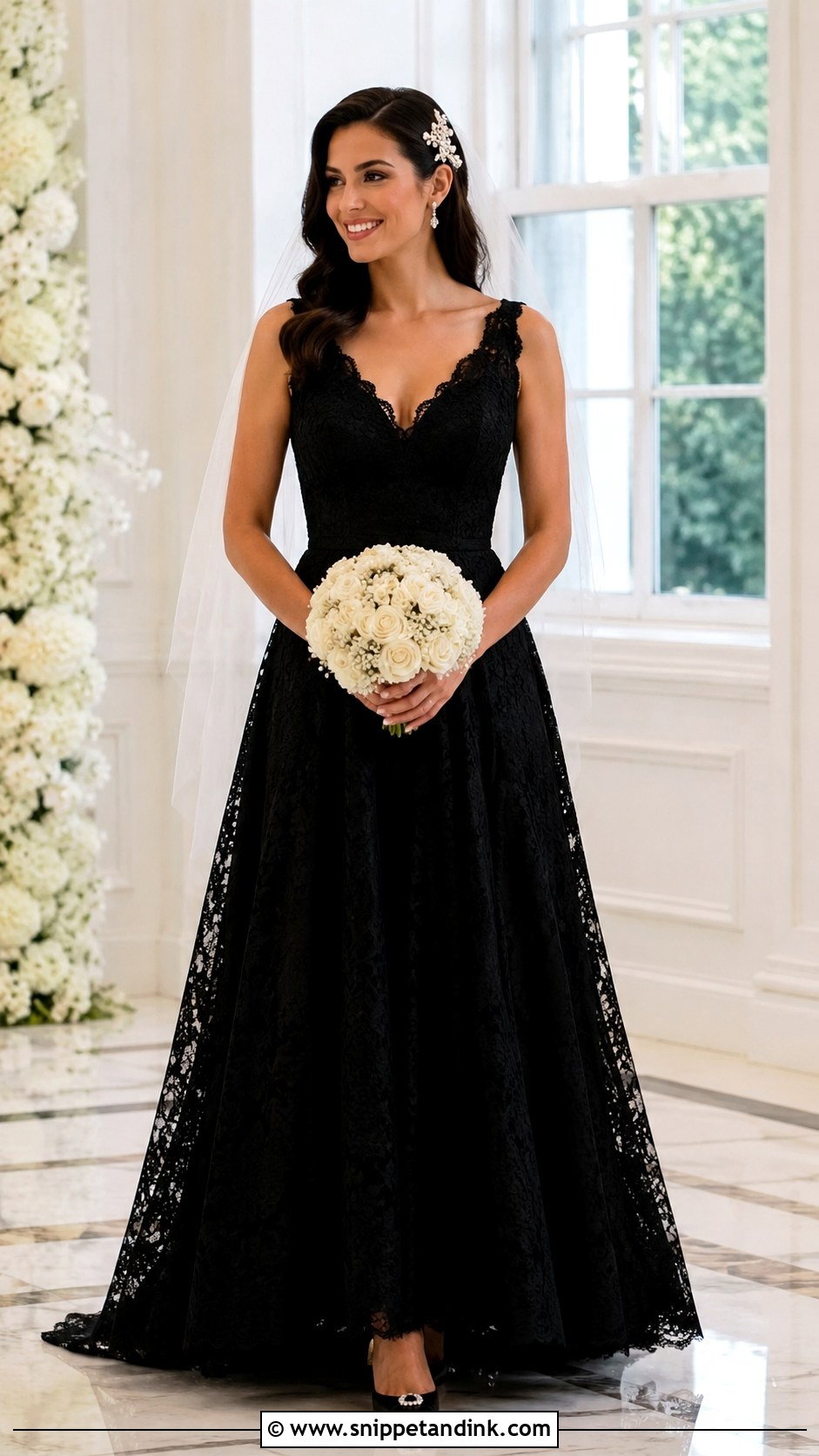 Black Lace A Line Wedding Dress - Snippet and Ink - 20 Black Lace Wedding Ideas