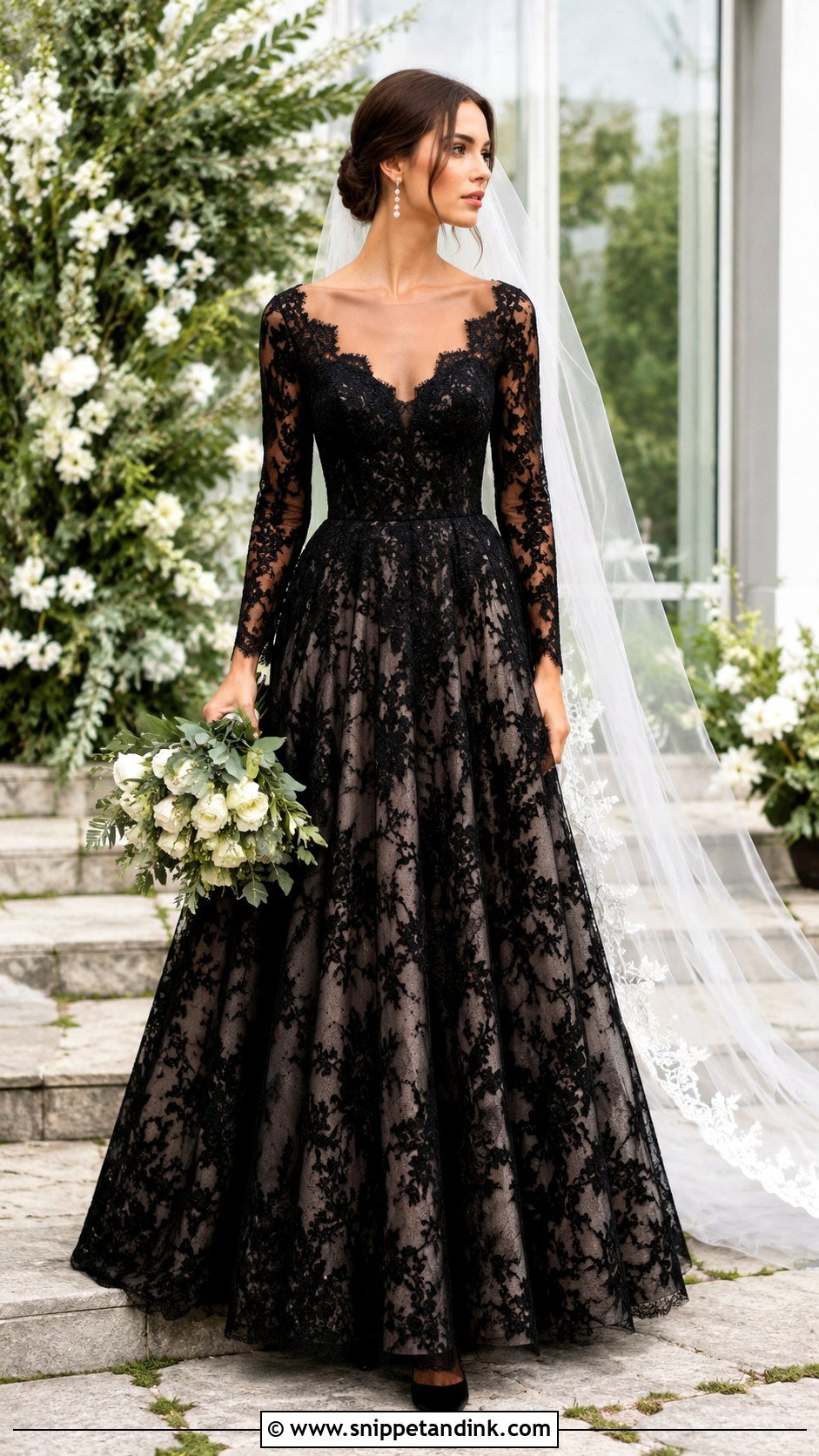 Black Lace A Line Wedding Dress - Snippet and Ink - 30 Black Lace Wedding Dress Ideas