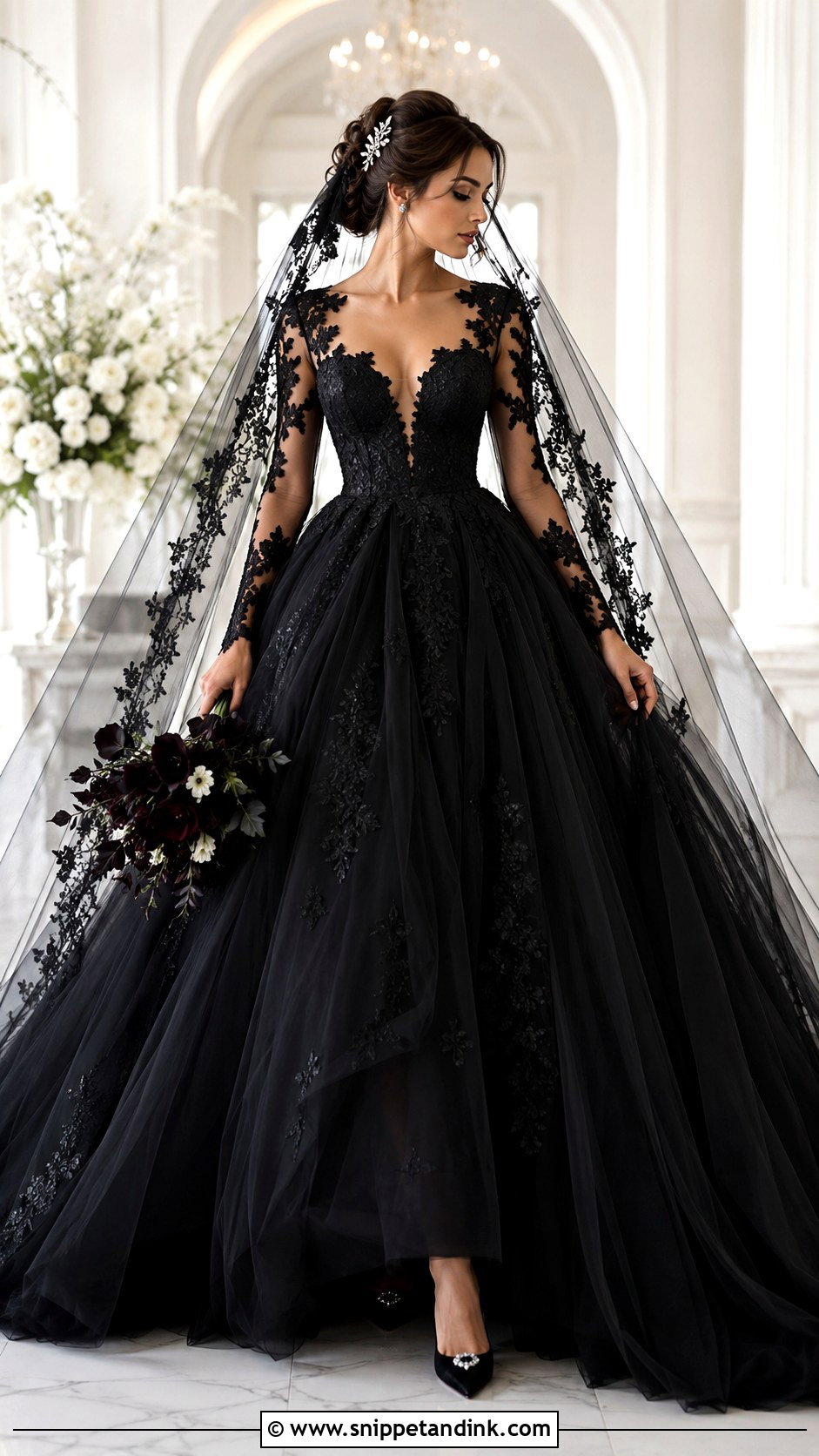 Black Lace Ball Gown Wedding Dress - Snippet and Ink - 30 Black Lace Wedding Dress Ideas