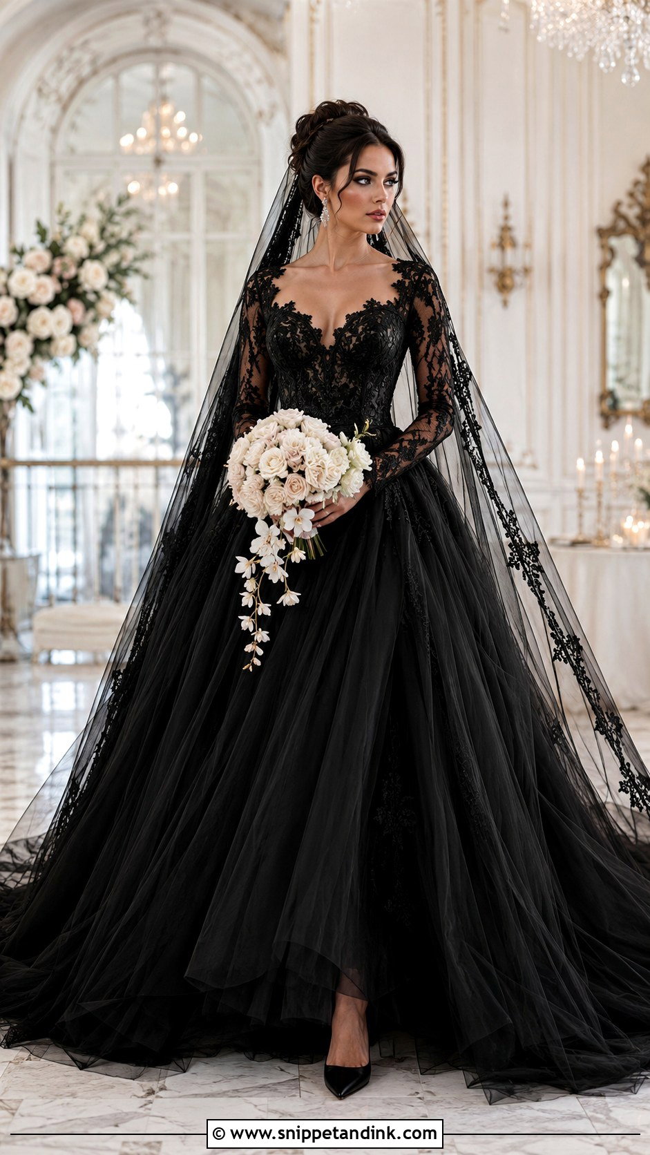 Black Lace Ball Gown Wedding Look - Snippet and Ink - 20 Black Lace Wedding Ideas