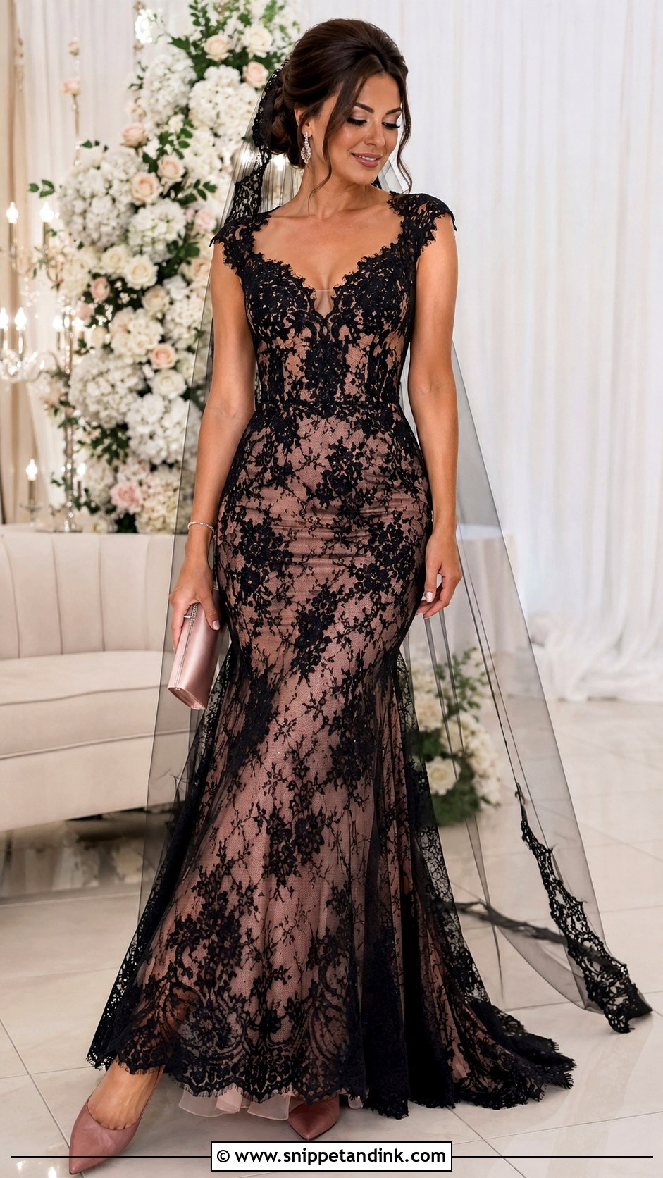 Black Lace Blush Wedding Gown - Snippet and Ink - 20 Black Lace Wedding Gowns