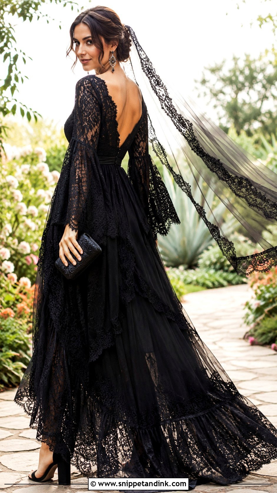 Black Lace Boho Wedding Dress - Snippet and Ink - 20 Black Lace Wedding Gowns