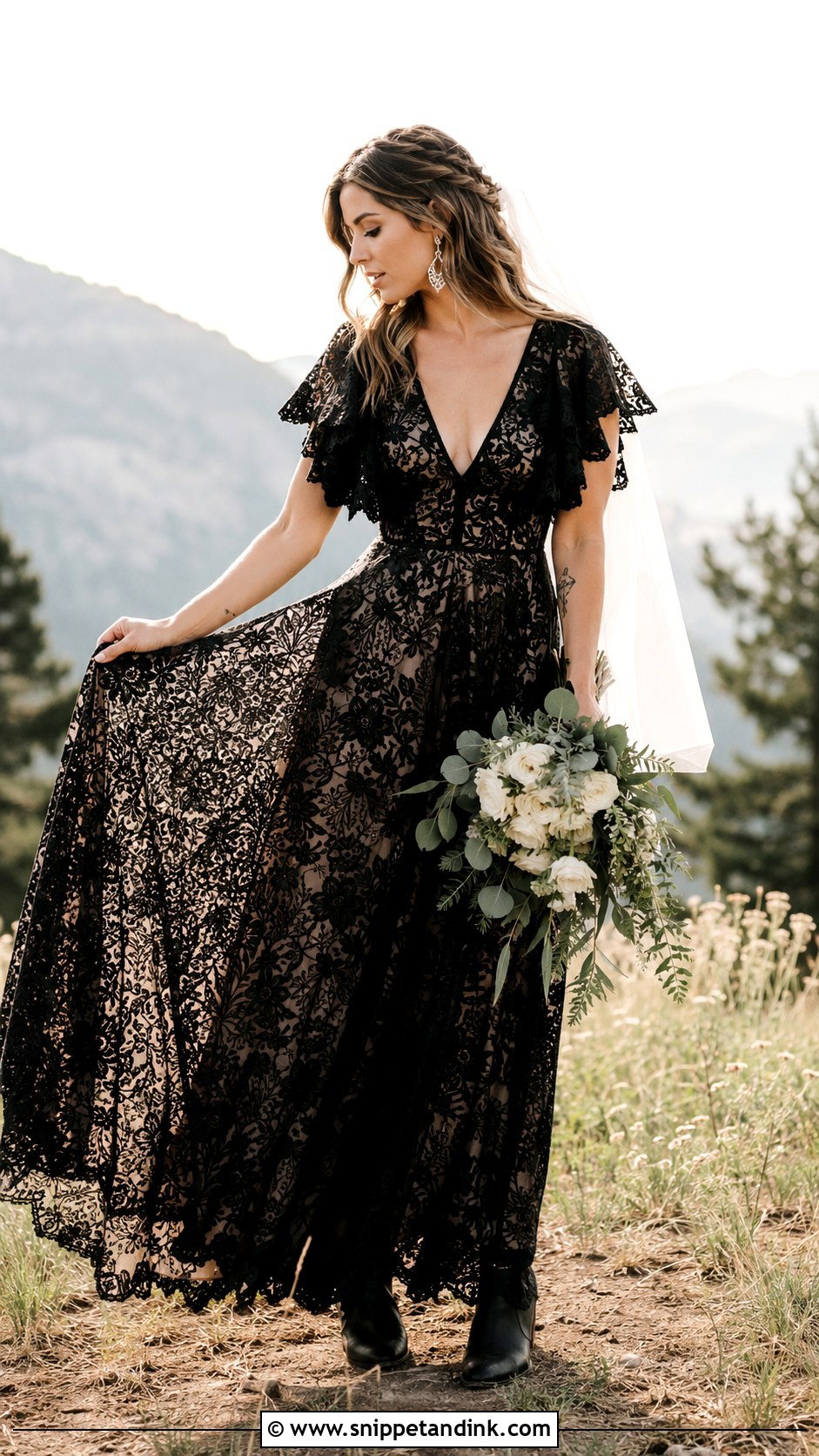 Black Lace Boho Wedding Dress - Snippet and Ink - 20 Black Lace Wedding Ideas