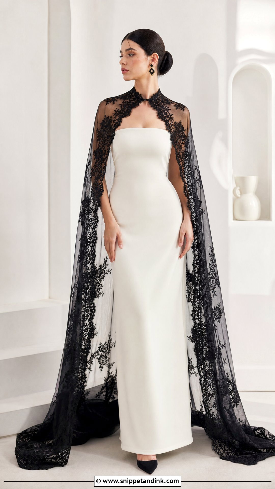 Black Lace Cape Wedding Dress - Snippet and Ink - 20 Wedding Dress with Black Lace Ideas