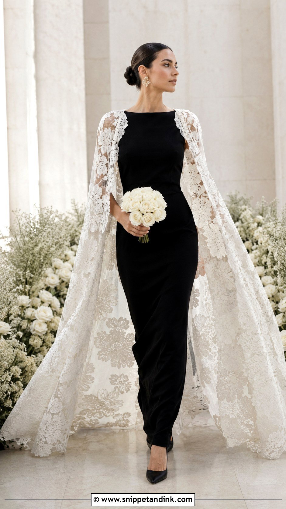 Black Lace Cape Wedding Dress - Snippet and Ink - 20 Black Lace Wedding Ideas