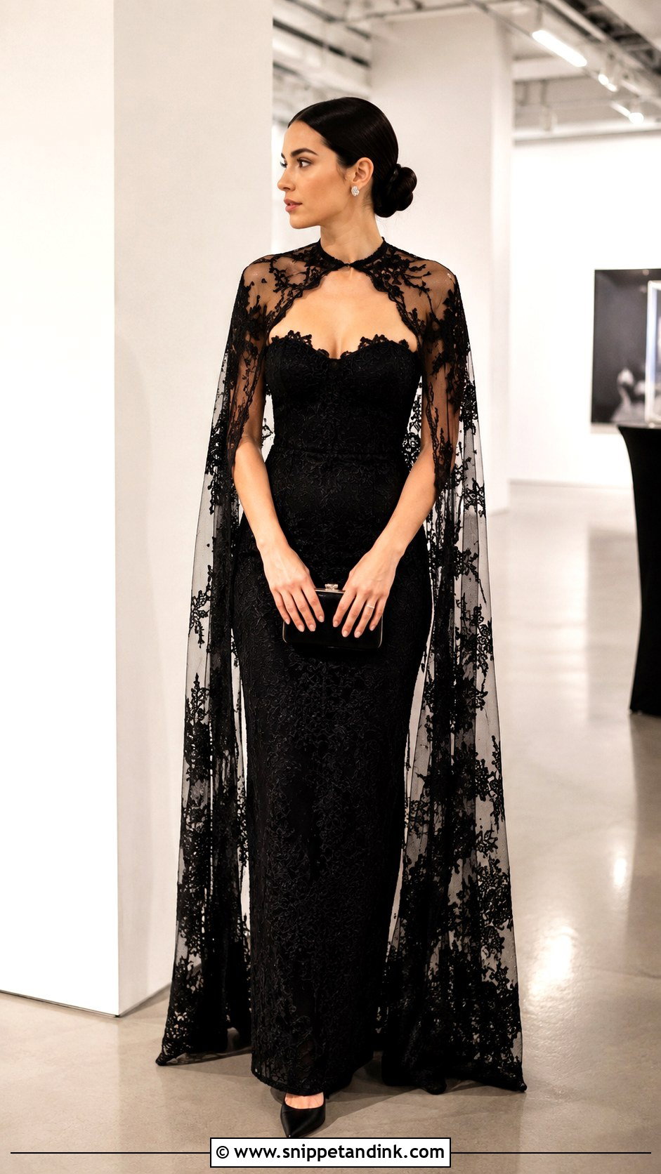Black Lace Cape Wedding Gown - Snippet and Ink - 20 Black Lace Wedding Gowns