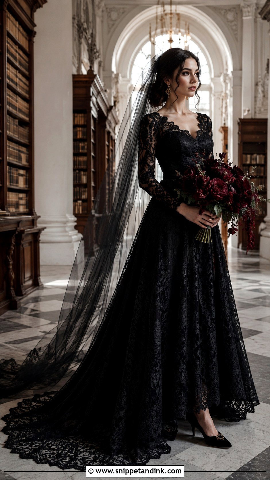 Black Lace Dark Academia Wedding Dress - Snippet and Ink - 20 Dark Academia Wedding Dress Ideas