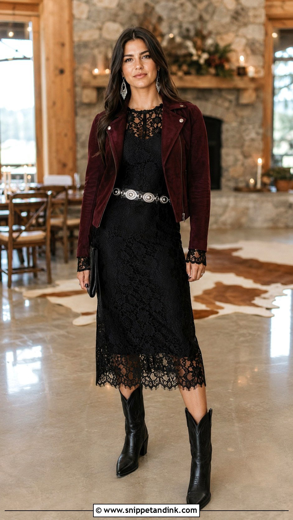 Black Lace Dress Cowgirl Wedding Outfit - Snippet and Ink - 20 Cowgirl Wedding Outfit Ideas