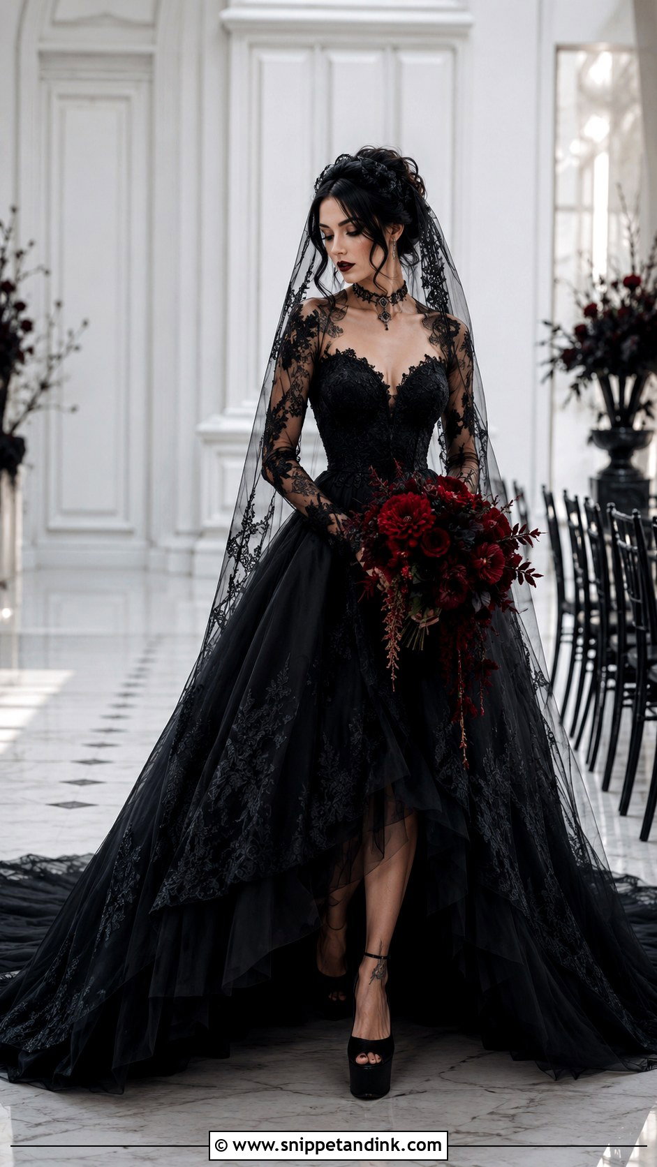 Black Lace Emo Bride Outfit - Snippet and Ink - 20 Emo Bride Ideas