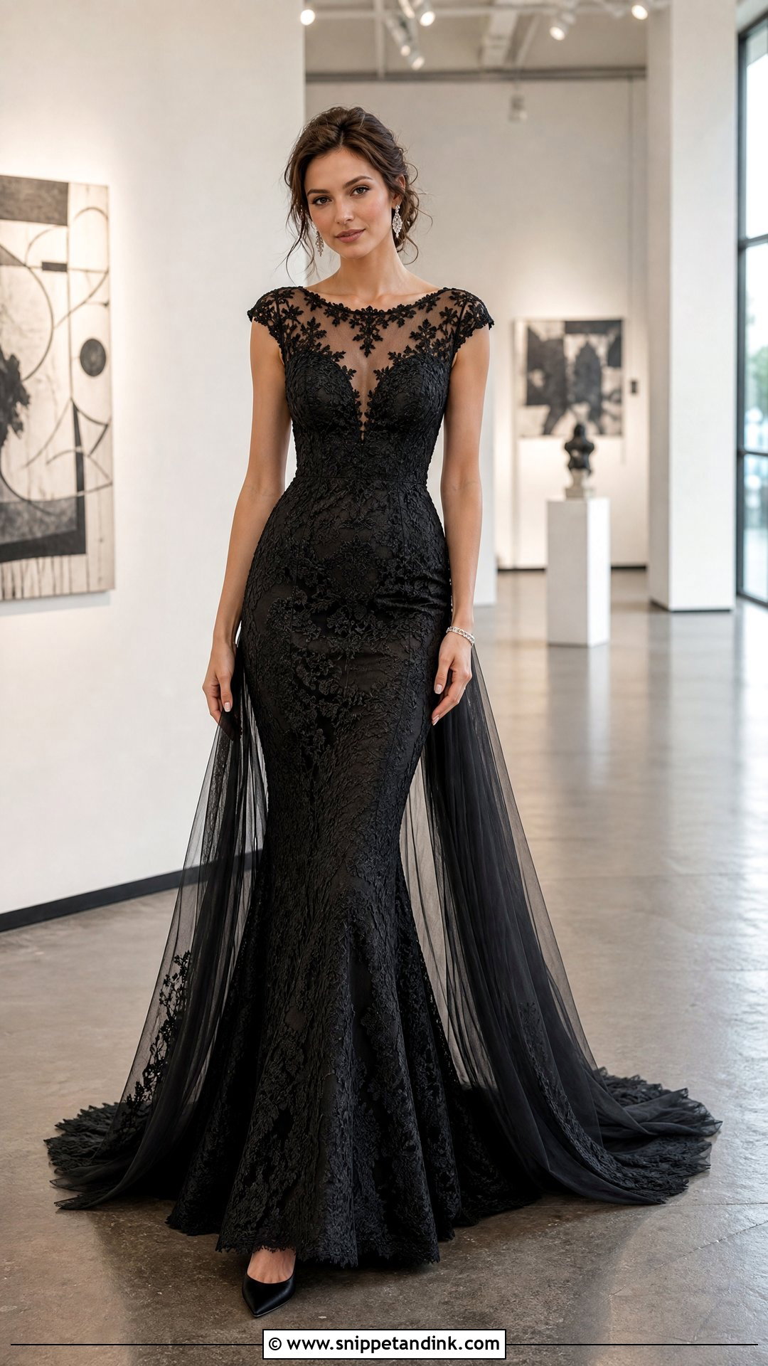Black Lace Fit And Flare Wedding Dress - Snippet and Ink - 20 Wedding Dress with Black Lace Ideas