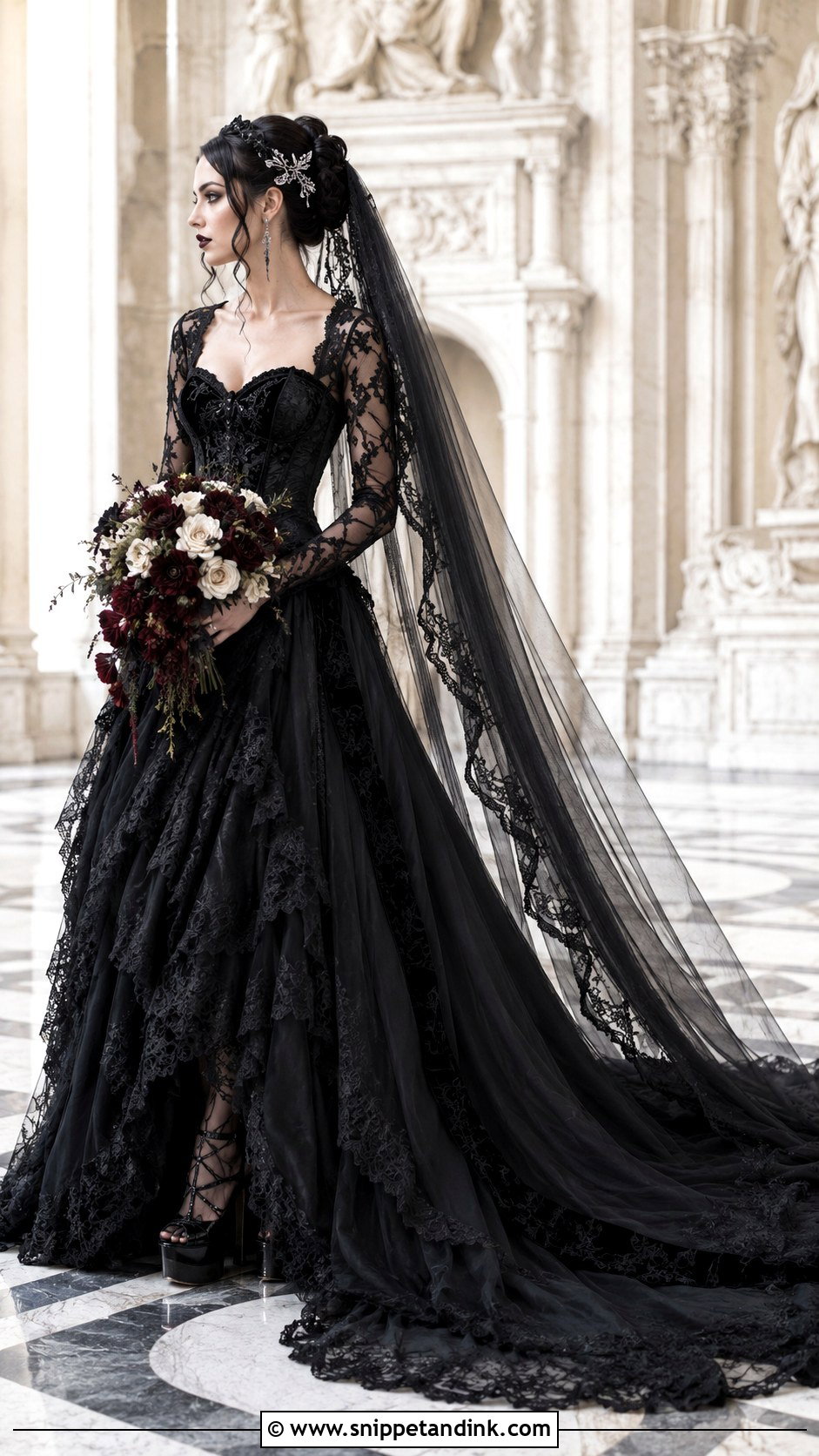 Black Lace Gothic Wedding Gown - Snippet and Ink - 20 Black Lace Wedding Gowns