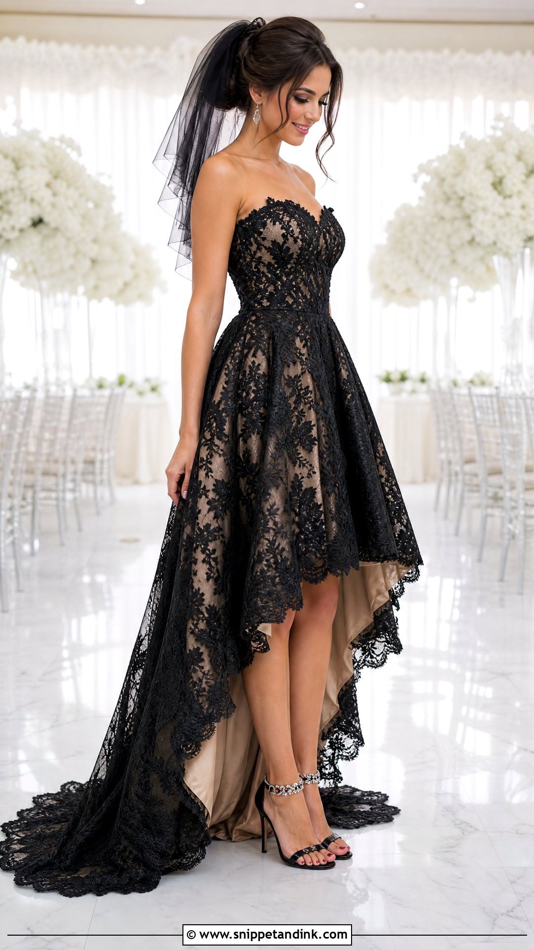 Black Lace High Low Wedding Dress - Snippet and Ink - 20 Wedding Dress with Black Lace Ideas