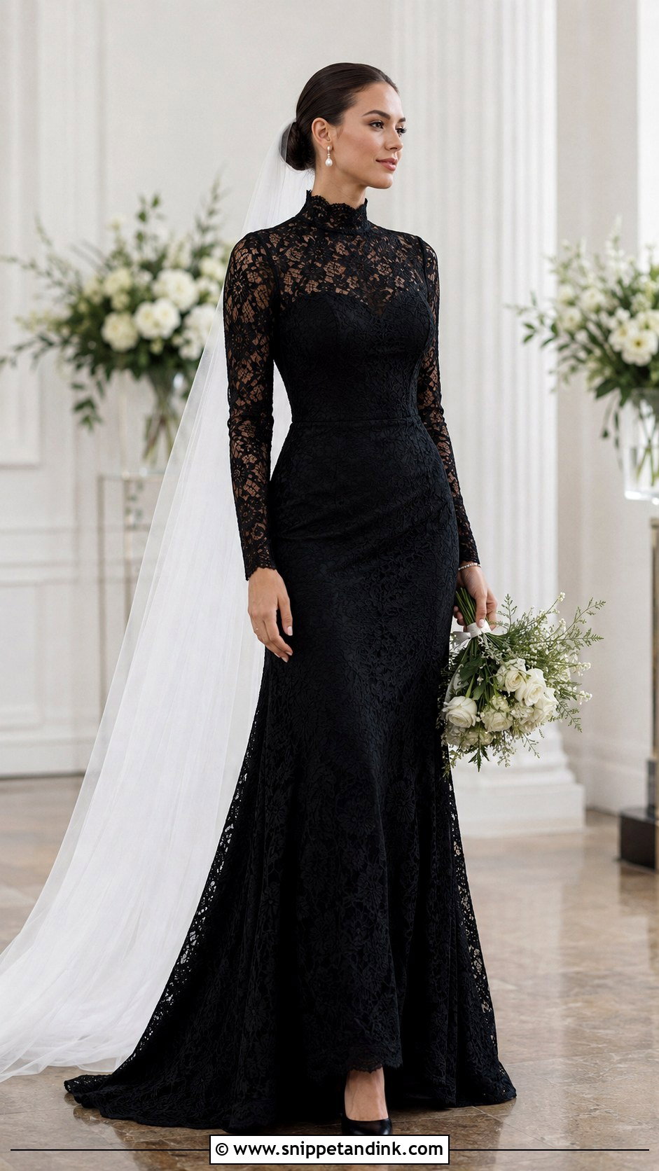 Black Lace High Neck Wedding Dress - Snippet and Ink - 20 Black Lace Wedding Ideas