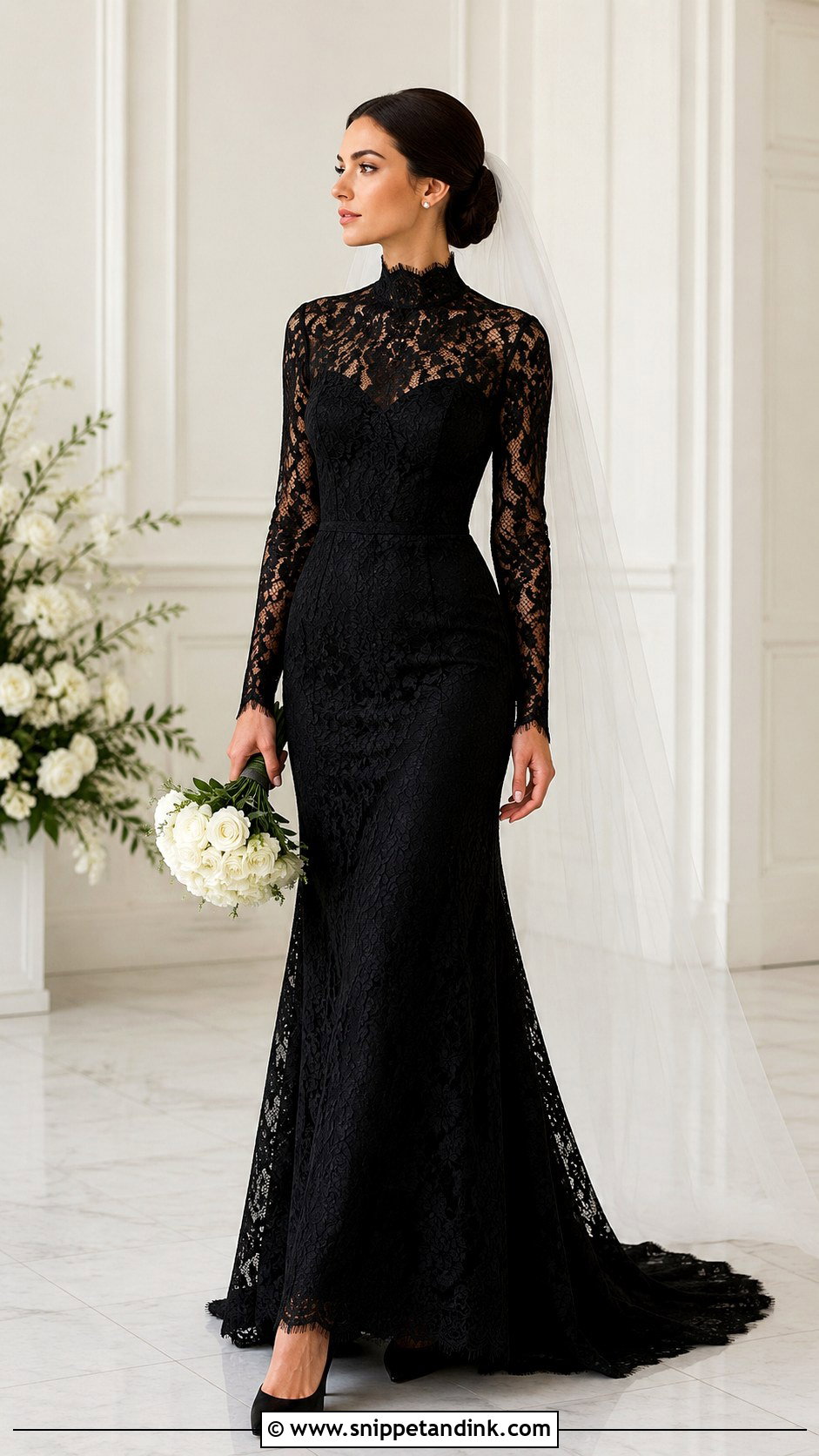 Black Lace High Neck Wedding Dress - Snippet and Ink - 30 Black Lace Wedding Dress Ideas