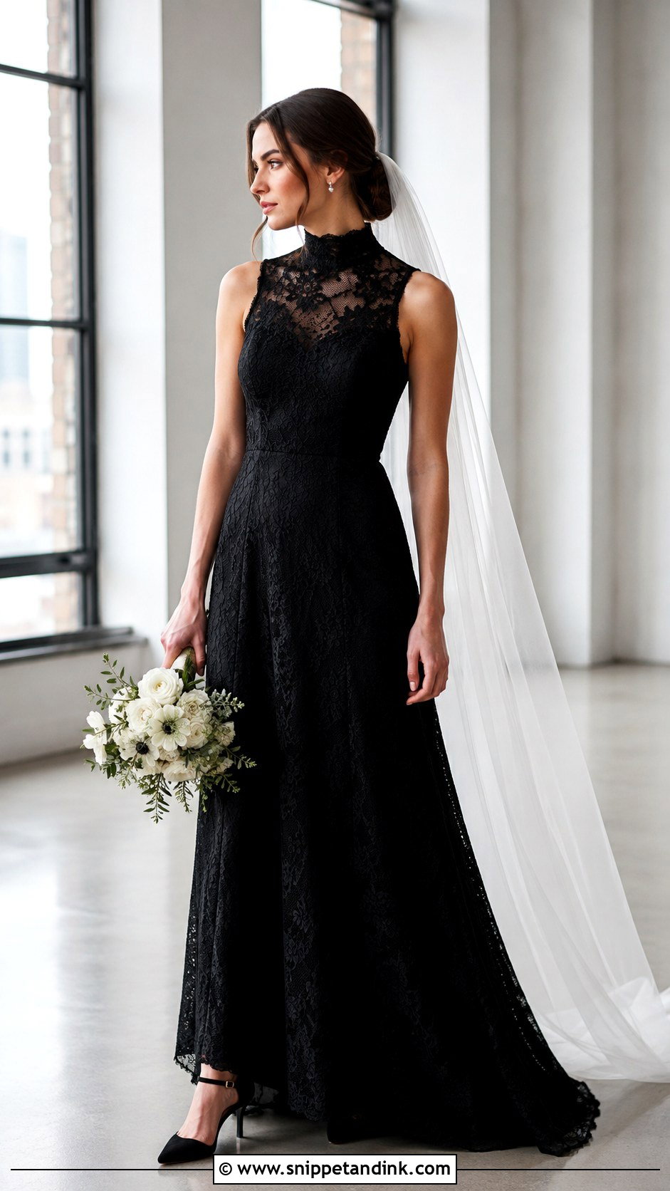 Black Lace High Neck Wedding Gown - Snippet and Ink - 20 Black Lace Wedding Gowns