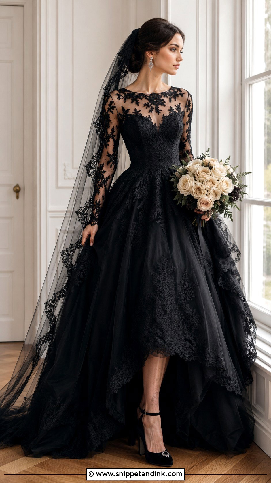 Black Lace Long Sleeve Ball Gown Wedding Dress - Snippet and Ink - 20 Black Ball Gown Wedding Dress Ideas