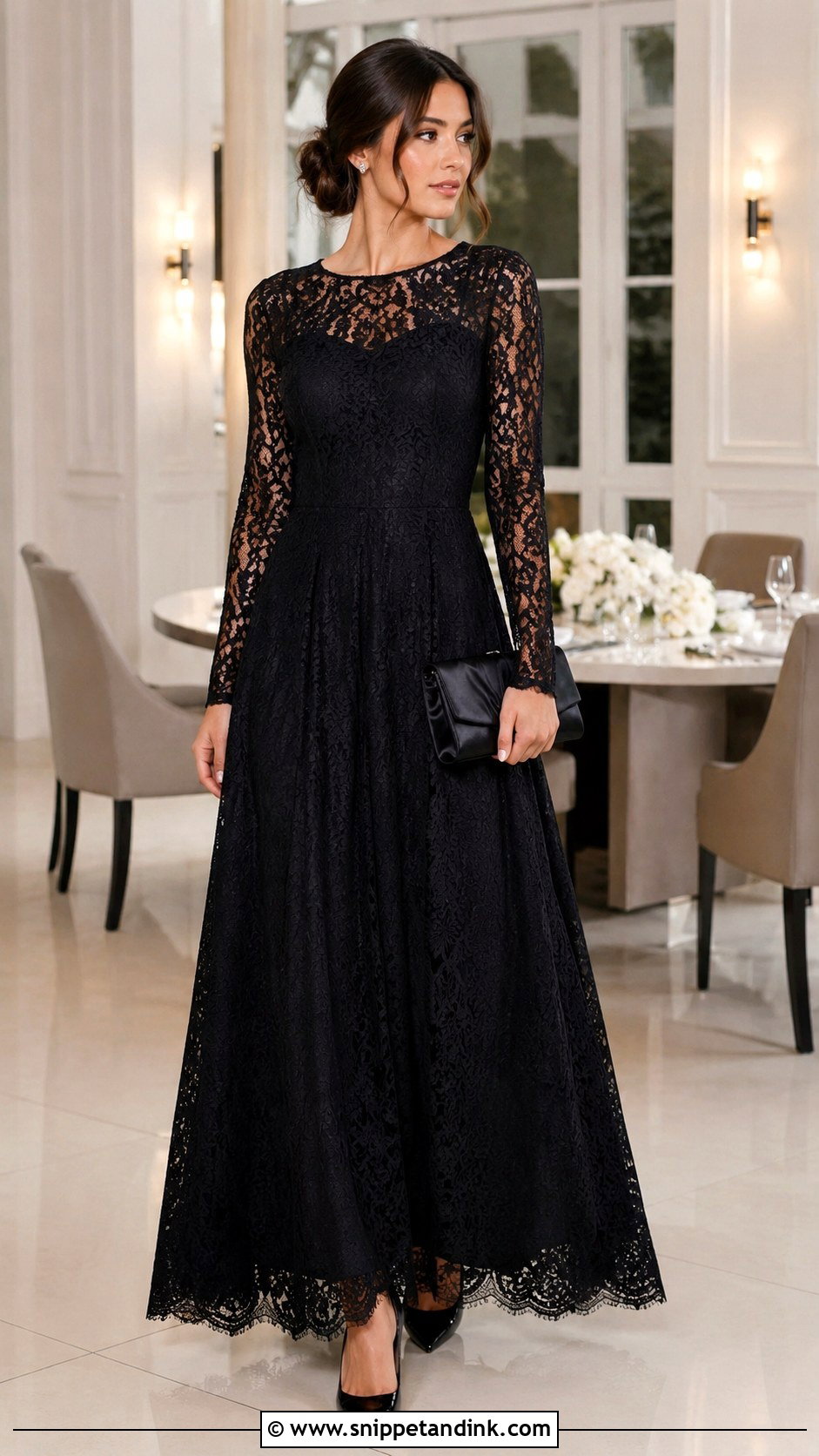 Black Lace Long Sleeve Gown - Snippet and Ink - 20 Elegant Long Sleeve Gown Ideas