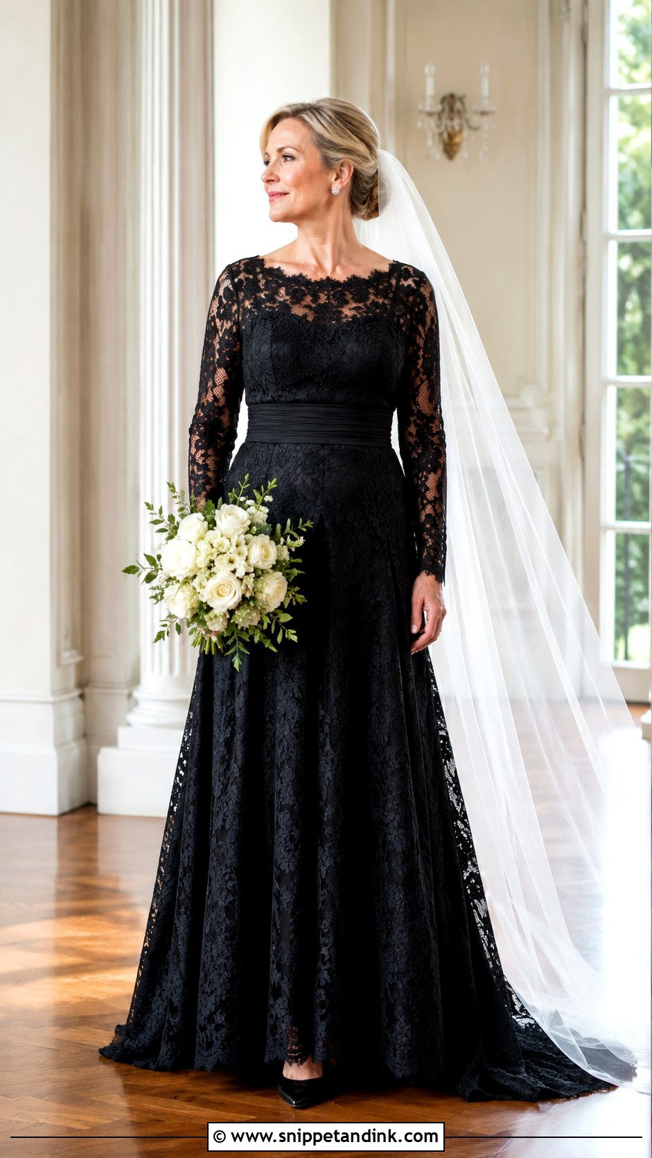 Black Lace Long Sleeve Wedding Dress - Snippet and Ink - 20 Black Lace Wedding Gowns