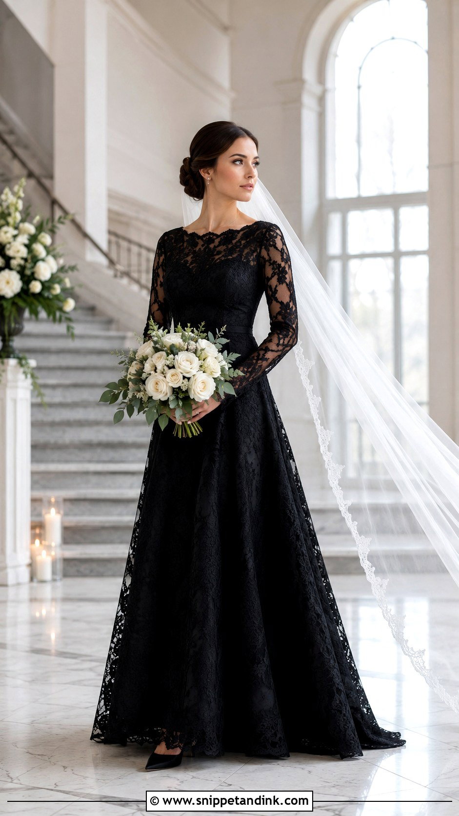 Black Lace Long Sleeve Wedding Dress - Snippet and Ink - 30 Black Lace Wedding Dress Ideas