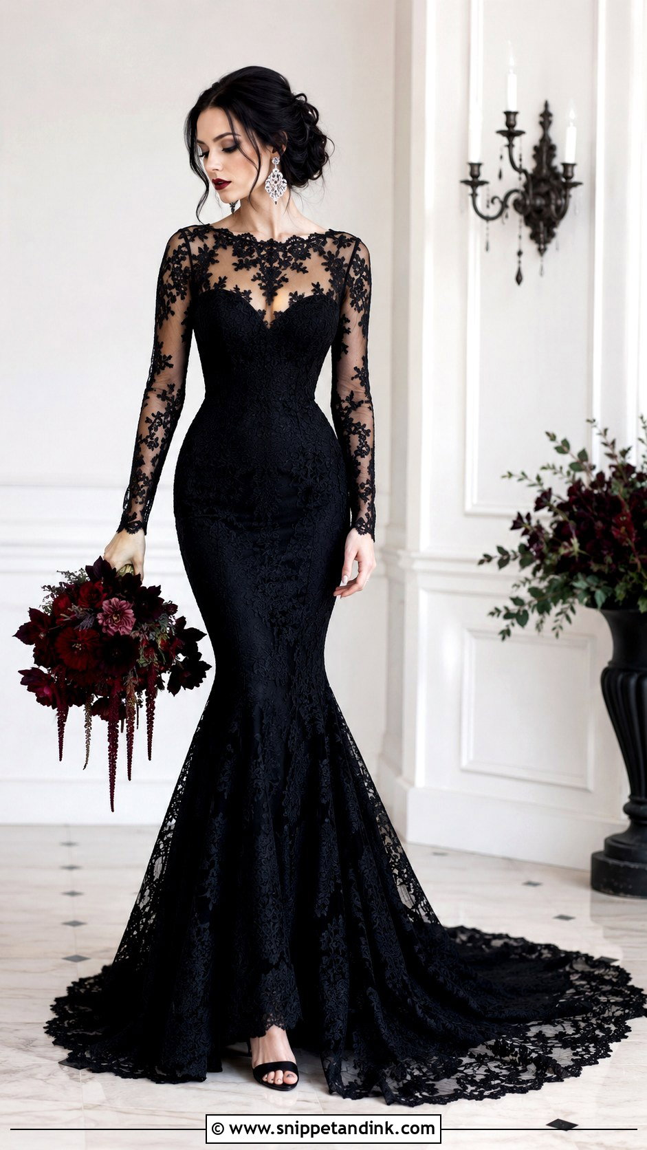 Black Lace Mermaid Wedding Dress - Snippet and Ink - 25 Vintage Gothic Wedding Dress Ideas