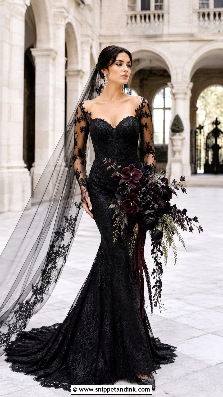 Black Lace Mermaid Wedding Dress - Snippet and Ink - 20 Dark Fairytale Wedding Dress Ideas
